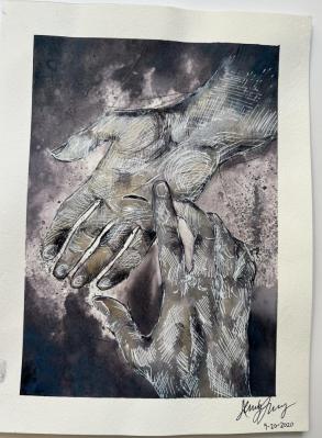 Watercolor | Hand of God  9X12"