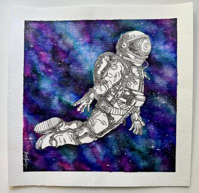 Watercolor | Flying Astronaut  12X12