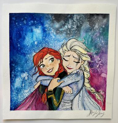 Watercolor | Frozen's Anna & Elsa  12X12