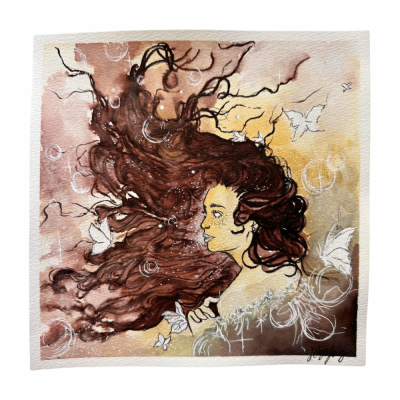 Watercolor | Hair Blowing in the Wind  8X8
