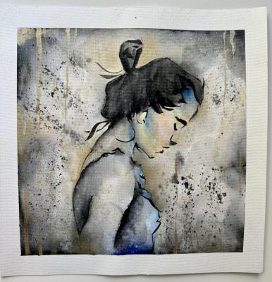 Watercolor | Girl Looking Down  12X12