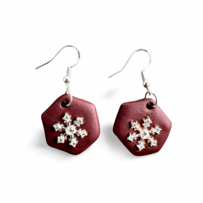 EARRINGS | Clay Christmas Dark Red Snowflake