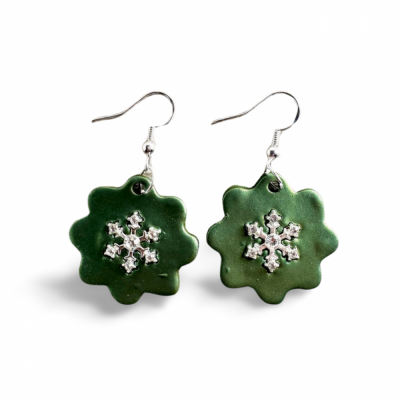 EARRINGS | Clay Christmas Green Flower